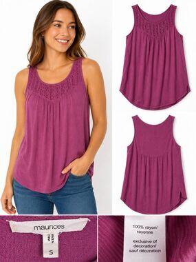 Maurices S Berry Purple Crochet Lace Tank Top Boho Rayon